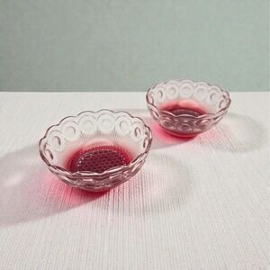 Set Of 2 Bartlett Collins St. Genevieve Ruby Stained Small Bowls With Bullseye